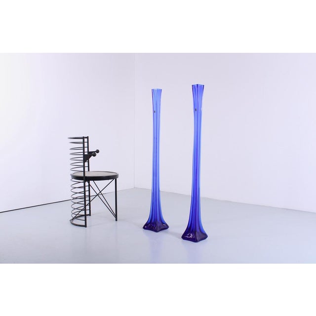 Unusual large vases, 124 cm high each! Handmade of clear blue glass, great bright dark blue color. Thanks to the wide 23...