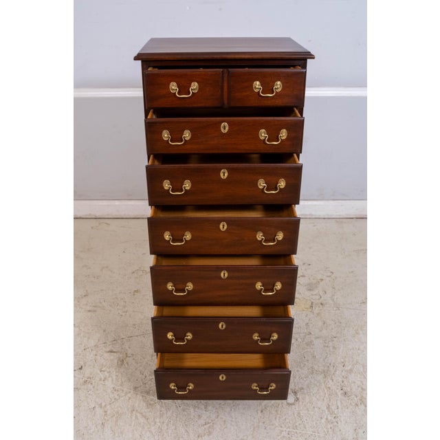 Chippendale Henkel Harris Mahogany Tall Narrow Lingerie Chest For Sale - Image 3 of 18