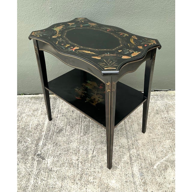 Wood Vintage Hand Painted Chinoiserie Side Table For Sale - Image 7 of 12