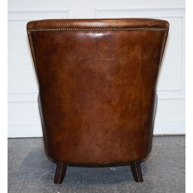 Vintage Brown Heritage Leather Reading Lounge Armchair in the style of Halo and Timothy Oulton For Sale - Image 9 of 16