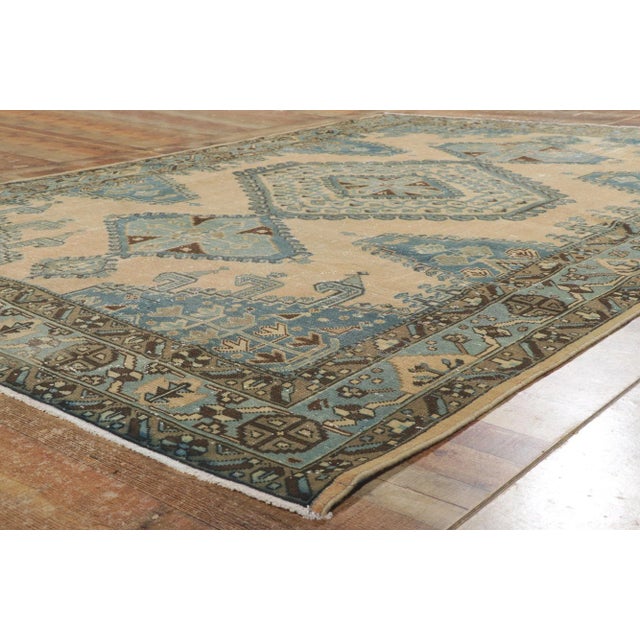 Tan Rustic Vintage Persian Viss Rug - 7'02 X 10'07 For Sale - Image 8 of 10