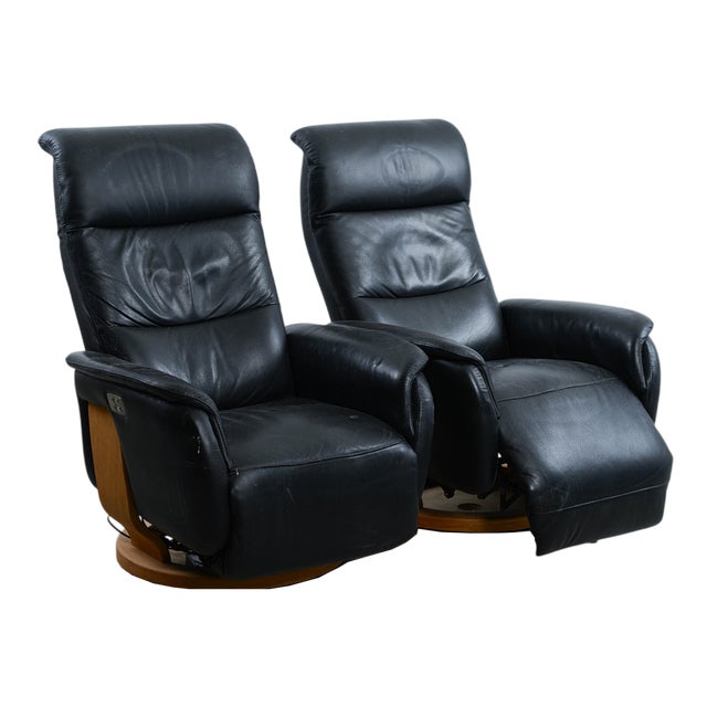 High-Back Leather Recliner Chairs, 1980s, Set of 2 For Sale