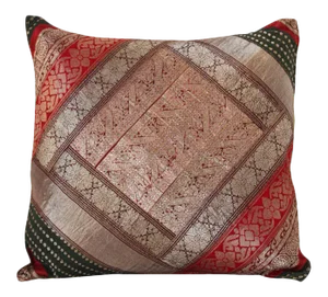 Decorative Vintage Throw Pillow Made From Silk Sari Borders, India