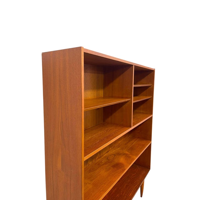 Brown Vintage Danish Modern Open Bookcase With Adjustable Shelves and Tapered Legs For Sale - Image 8 of 11