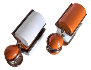 Vintage 1960s Mod Geometric Clip on Earrings Orange White, Attributed to Pierre Cardin, A Pair