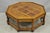 Vintage Baker Furniture Barley Twist Oak & Burlwood Parquetry Octagonal Coffee Table. Circa Mid 20th Century....