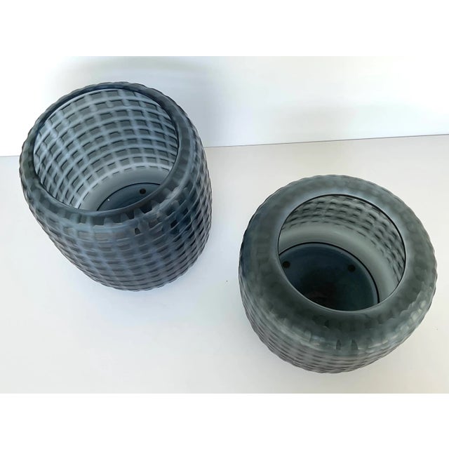 Modern Revelation Modern Smokey Gray Glass Waterways Hurricanes/Vases Set of 2 For Sale - Image 3 of 4