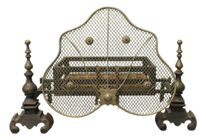 Antique Fire Grate on Andirons with Brass Guard, 1800s