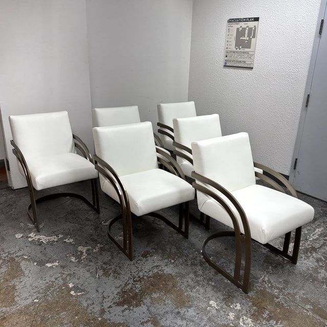 Modern Milo Baughman Style Cantilever Dining Chairs, Set of Six For Sale - Image 3 of 12