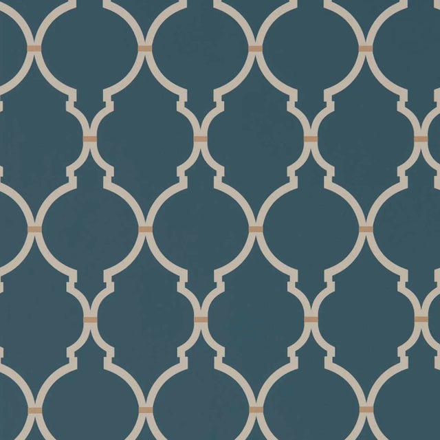Sanderson Empire Trellis Wallpaper in Indigo/Linen For Sale