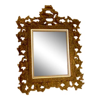 1940s Old Victorian Cast Metal Table Mirror For Sale