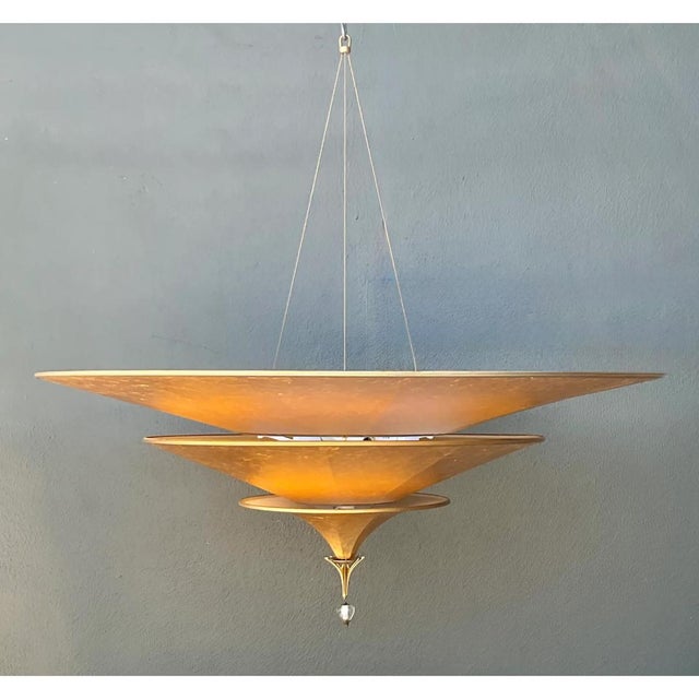 Vintage Italian Fortuny “Icaro” ThreeTiered Gold Fiber Chandelier For Sale - Image 11 of 12
