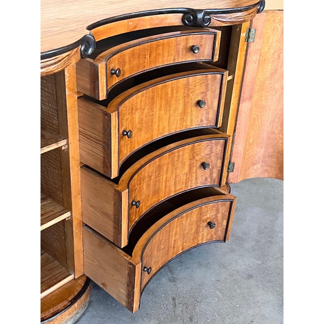 Brown Early 20th Century Art Deco Demilune Burl Walnut and Ebonized Credenza with doors and drawers For Sale - Image 8 of 18