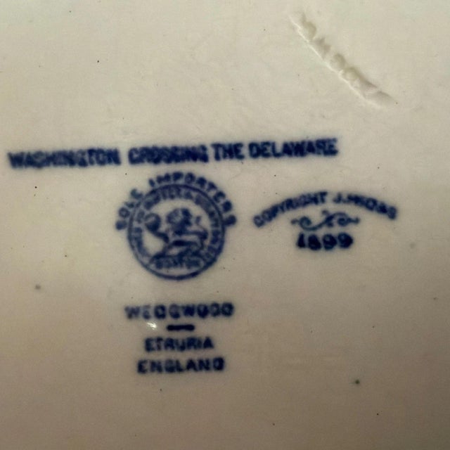 Traditional Antique Wedgewood Historical Blue 9" Plate Washington Crossing the Delaware Etruria For Sale - Image 3 of 5