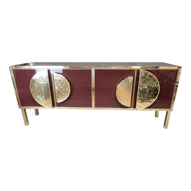 Justfurnituress Sideboard in Birch Wood and Red Glass from Justfurnituress SRL For Sale