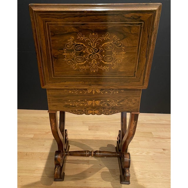 Brown Late 19th Century Rosewood Marquetry Work Table For Sale - Image 8 of 9