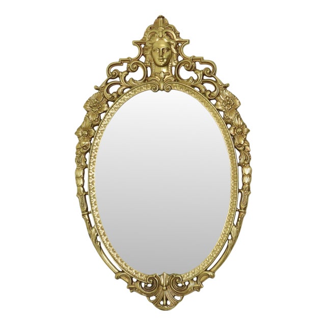 Louis XV Baroque French Brass Crested Mirror in Gold, 1950s For Sale