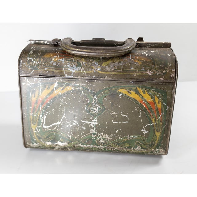 Early 20th Century Early 20th Century English Art Nouveau Style Briefcase Form Biscuit Tin For Sale - Image 5 of 14