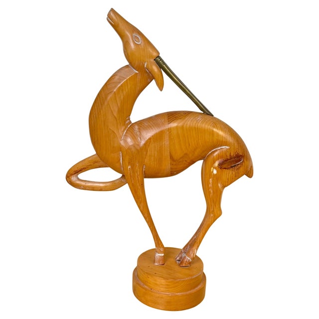 Italian Carved Limed Pine & Brass Deer Sculpture, 1970s For Sale - Image 10 of 18