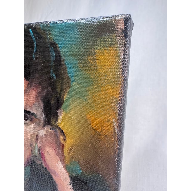 A pleasant approach was this artist's intent in creating this vintage original oil painting male portrait on canvas. It is...