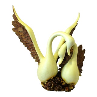 Large 1960s Wings of Love Romantic Swans Sculpture with Entwined Necks For Sale