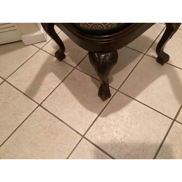 Elegant vintage claw and ball corner chair. Seat is covered in tapestry type fabric from Old World Weavers. This can it...