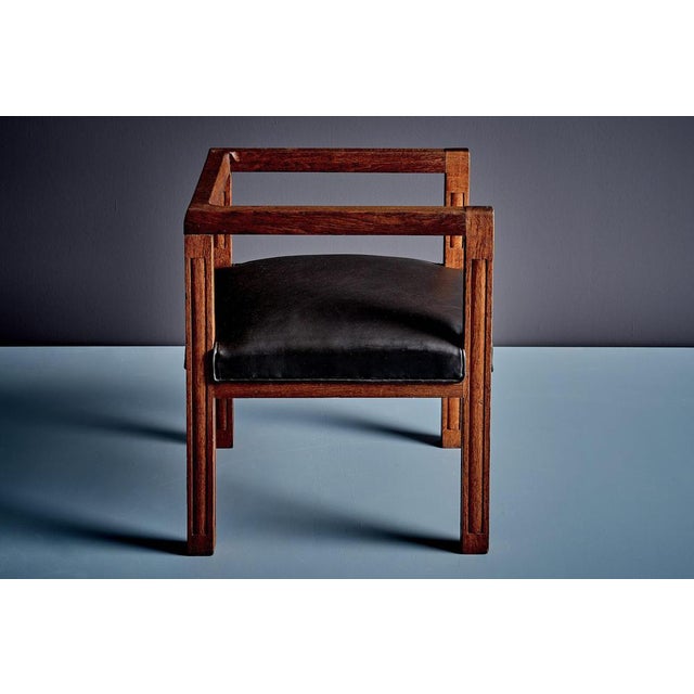 1920s Art Deco Armchair in Oak with Upholstered Black Leather, France, 1920s For Sale - Image 5 of 15
