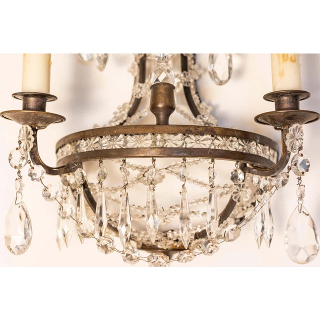 Mid 20th Century Mid 20th Century French Directoire Style Crystal Two-Light Sconces with Rosette Motifs - a Pair For Sale - Image 5 of 6