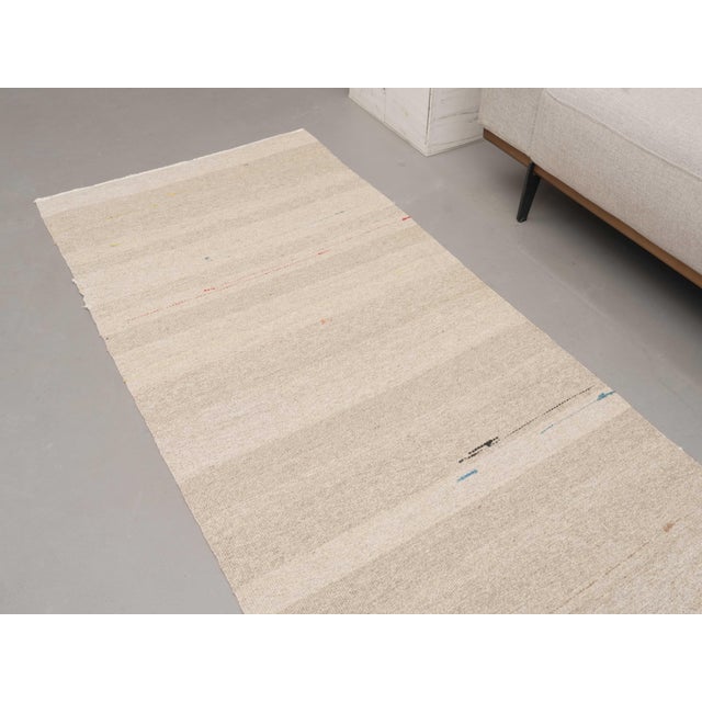 1970s Vintage Handmade Wool Cotton Cream Runner Rug For Sale - Image 4 of 10
