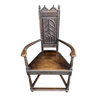 Carved Oak Wainscot Arm Chair, 1880 For Sale