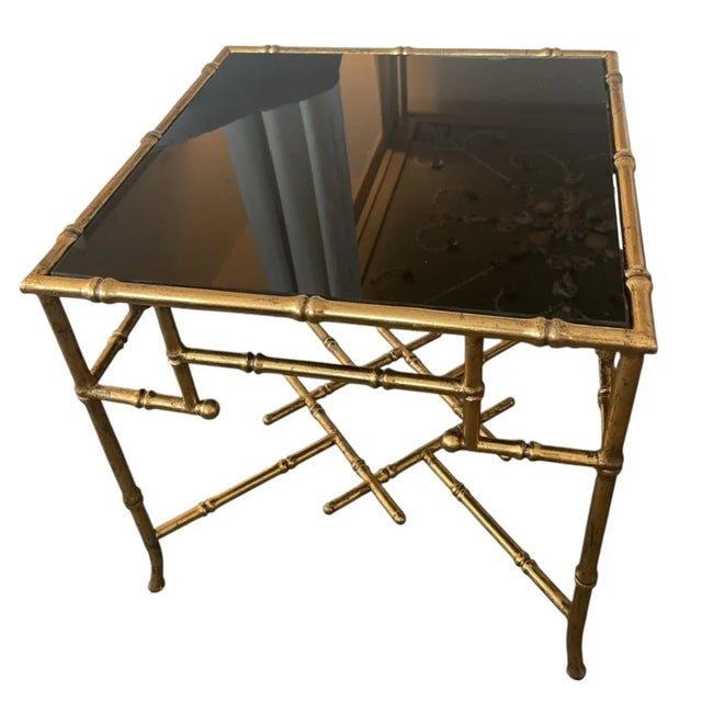 Hollywood Regency Gold Faux Bamboo Side Table For Sale - Image 4 of 5