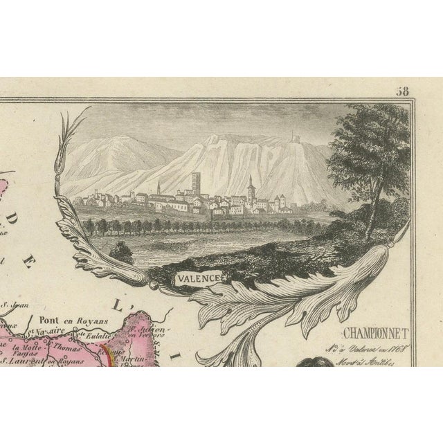 Paper Map of Drôme France with Valence and Rhône Valley Wine Region, 1800s For Sale - Image 7 of 10