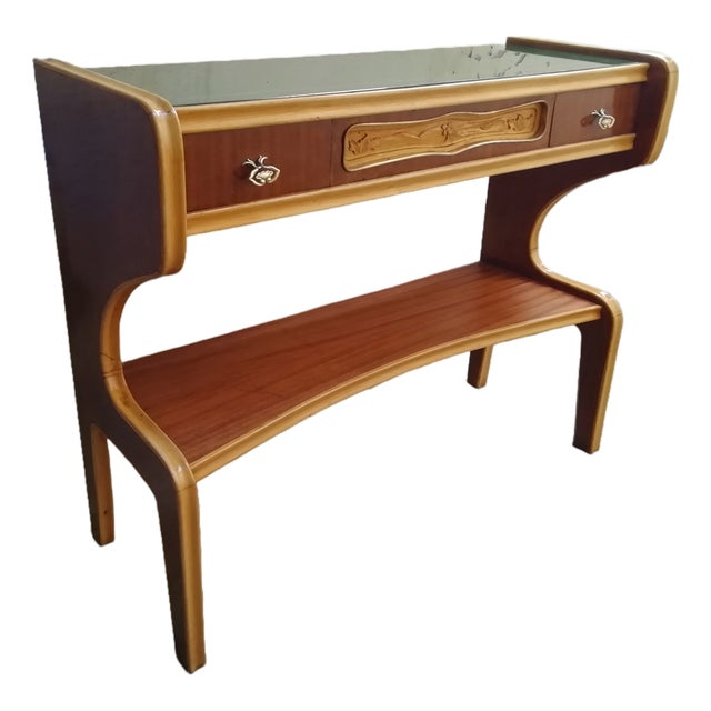 Small Vintage Wooden and Glass Sideboard in the Gio Ponti Style, Italy, 1950s For Sale