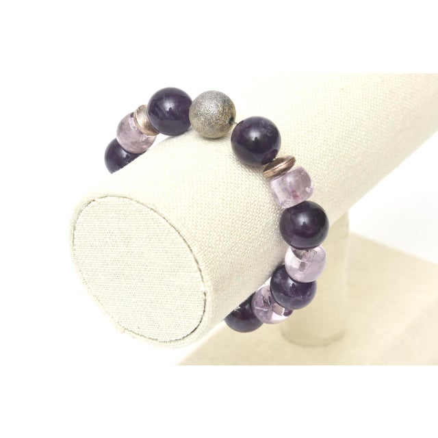 Purple Bracelet With Silver and Purple Stones With Stretch Elastic Jeweler Made For Sale - Image 8 of 8
