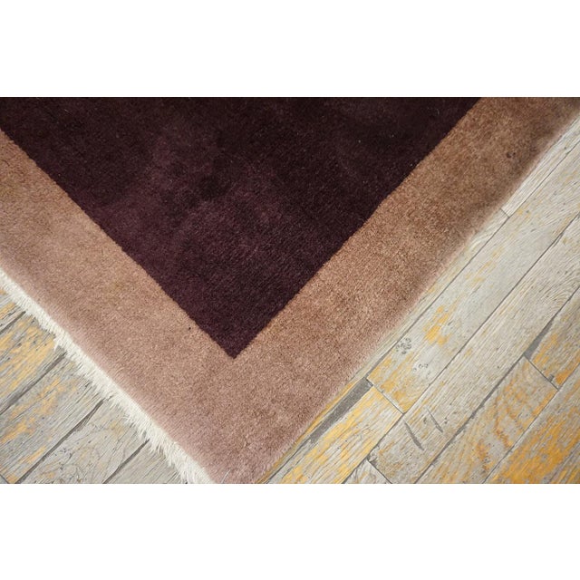 Splendid Plum Ground and Brown Sienna Color With Flower Design Antique Chinese Art Deco Rug For Sale - Image 12 of 13