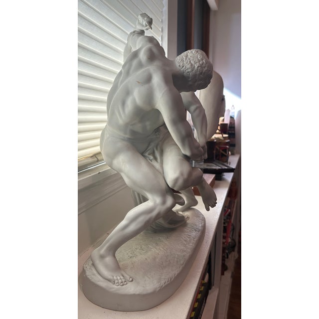 Alabaster Vintage Johan Peter Molin Bisque Porcelain the Knife Wrestlers Sculpture For Sale - Image 8 of 14