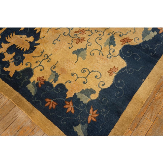 Textile 1920s Camel Floral Dragon Antique Chinese Peking Rug 4' X 5'10" Handknotted Wool Carpet For Sale - Image 7 of 7