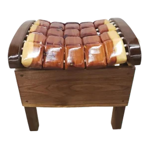 Contemporary Walnut and Woven Mixed Woods Bench Stool