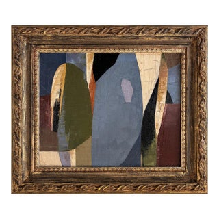 Contemporary Abstract Oil Painting in Rustic Vintage Frame For Sale