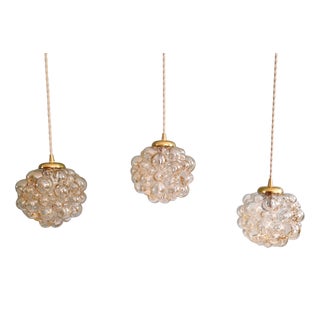 Amber Bubble Glass Pendant Lights by Helena Tynell for Glashütte Limburg, 1970s, Set of 3 For Sale