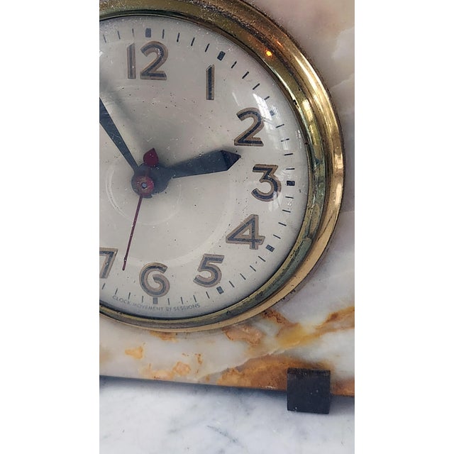 1930s Art Deco Onyx Desk Clock by Sessions – Electric Stone Mantle Clock, Brass Bezel For Sale - Image 4 of 18