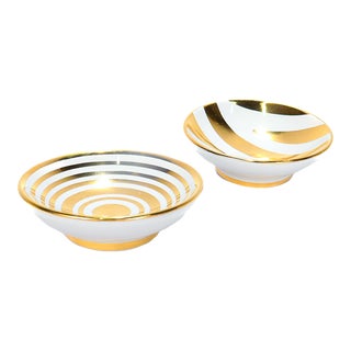 Pair of Waylande Gregory Studios Gold & White Pottery Small Bowls or Dishes For Sale