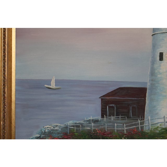 Large Vintage R. Ashburton Portland Head Light Oil Painting—59″ For Sale - Image 10 of 18