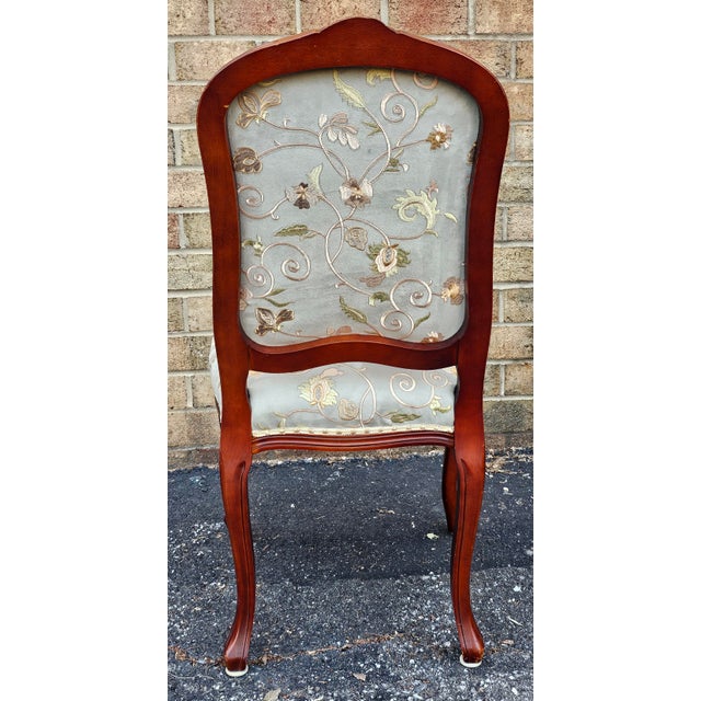 Set of 4 Provincial Fruitwood and Embroidered Ultrasuede Upholstery Side Chairs For Sale - Image 10 of 10