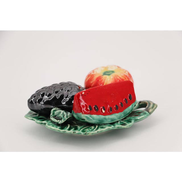 Rustic European Trompe l'Oeil Vine Leaf With Fruits, Portuguese, 1900s For Sale - Image 3 of 16