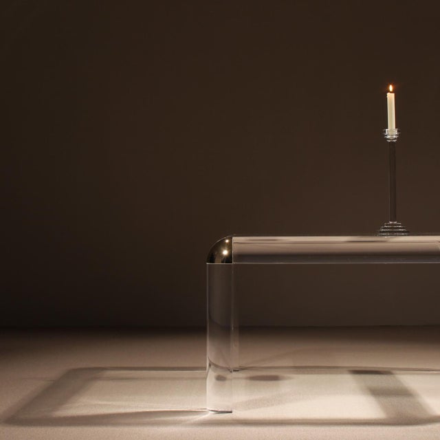 Gold Square Acrylic and Brass Coffee Table in the style of Karl Springer, 1970s For Sale - Image 8 of 13