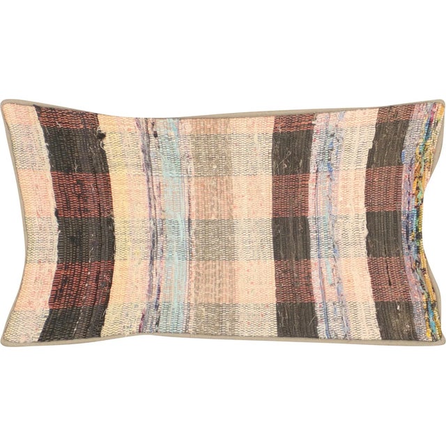 1960s Turkish Rag Pillow. Sewn with fragments of vintage hand made Anatolian cotton & linen kilims. Fiber fill. 523009