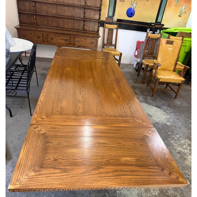 Spanish Revival Vintage Romweber Master-Made Oak Dining Suite – Extension Table, 6 Chairs & Matching Sideboard, 1950s–60s For Sale - Image 3 of 12