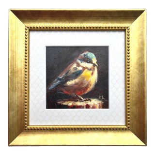 Original Framed Blue Tit Painting Titmouse Wall Decor by Valeriya Serova For Sale