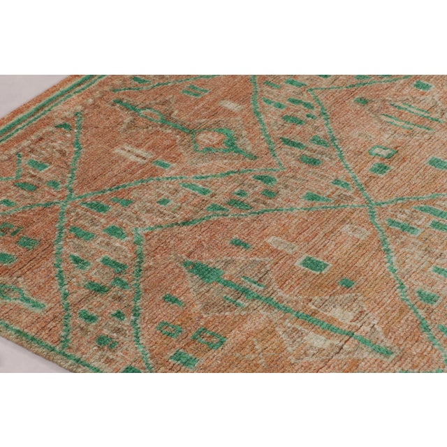 Tribal Rug & Kilim’s Moroccan-Inspired Rug in Warm Orange and Green Geometric Pattern For Sale - Image 3 of 8